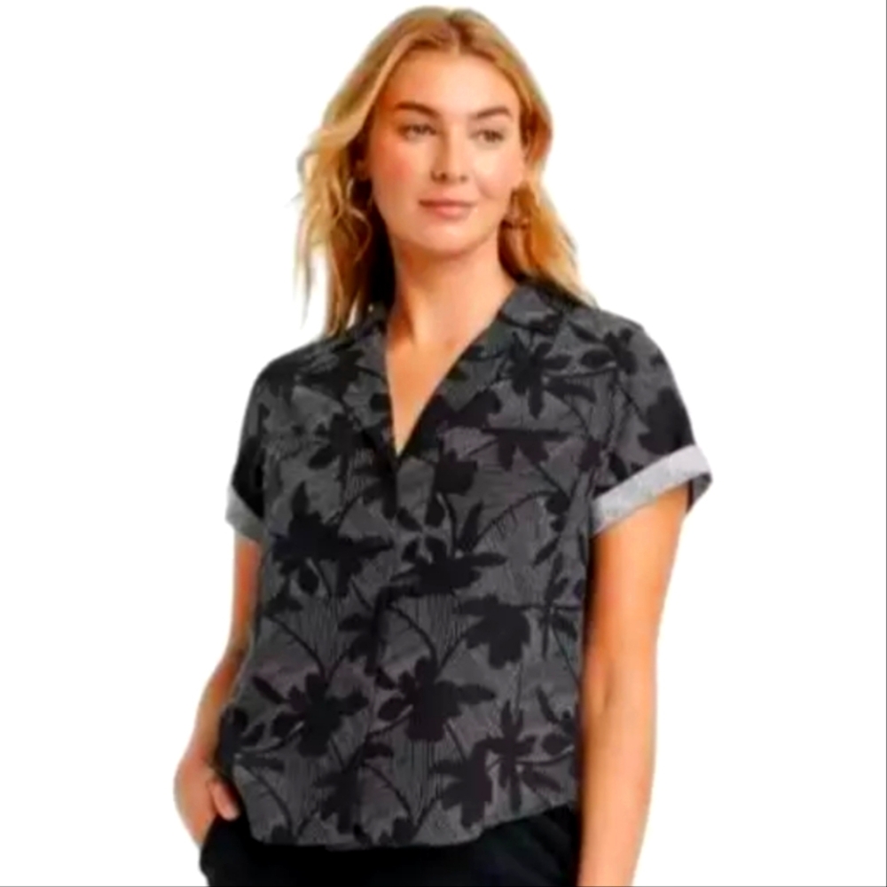 Universal Thread Black Palm Print Camp Shirt